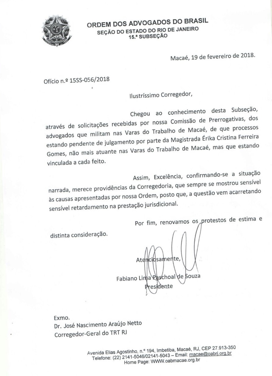 Solicitação de providências da Corregedoria com relação a pendências de julgamentos de processos