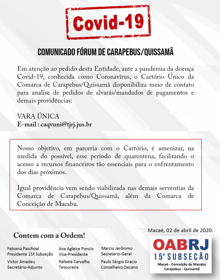 Comunicado do Fórum de Carapebus e Quissamã