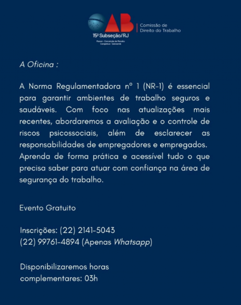 Oficina sobre as Recentes Alterações da NR-1