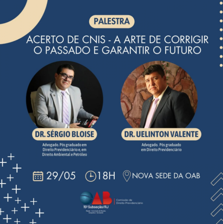 A 15ª Subseção OABRJ, por meio de sua Comissão de Direito Previdenciário, convida advogados, advogadas e estagiários para uma palestra imperdível! 